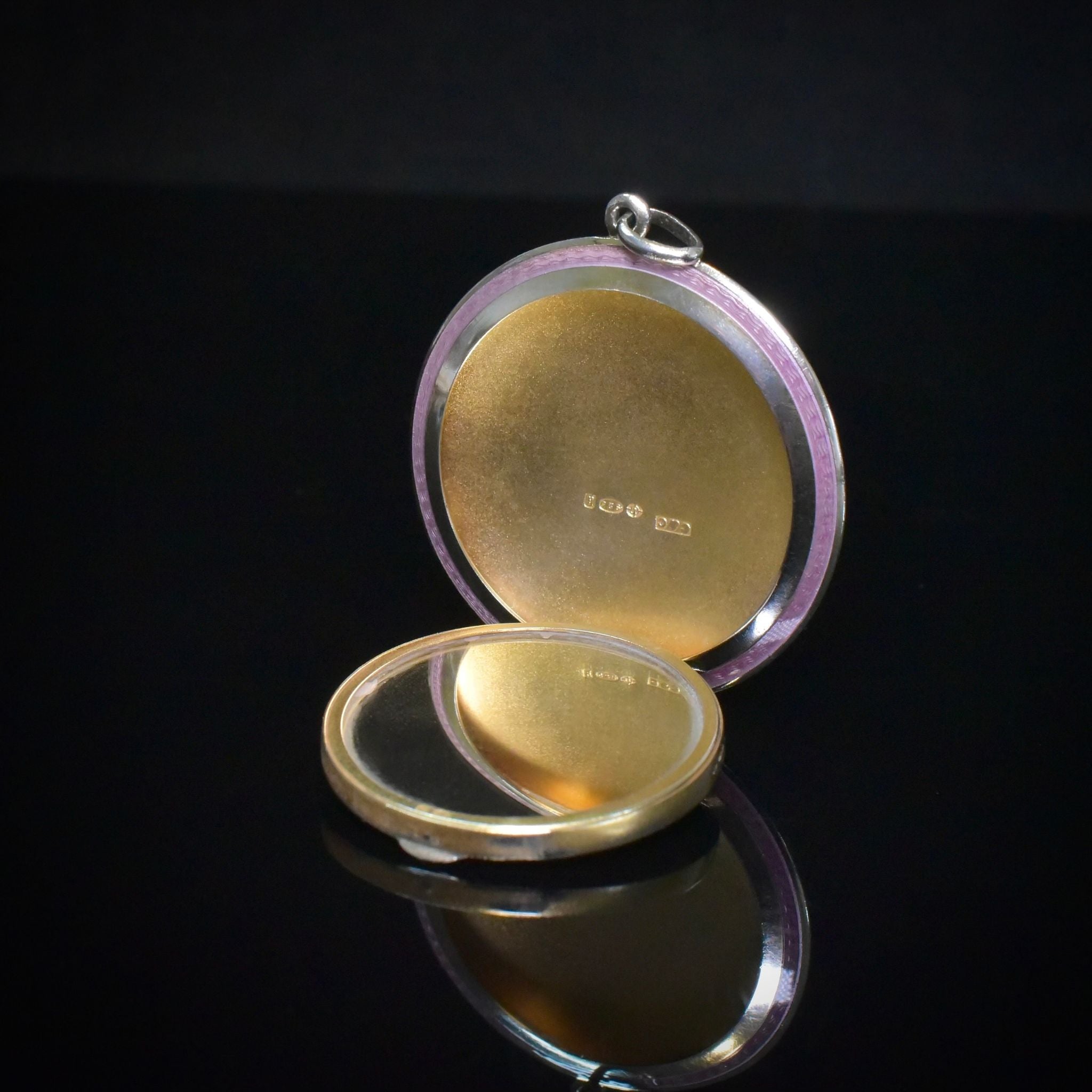 Antique Art Deco Sterling Silver Guilloché Enamel Compact / Pendant - London 1925