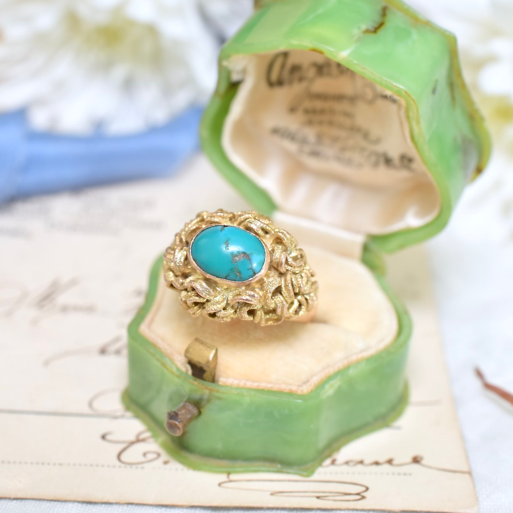 Vintage 14ct Rose Gold And Turquoise Cabochon Ring Circa 1960’s