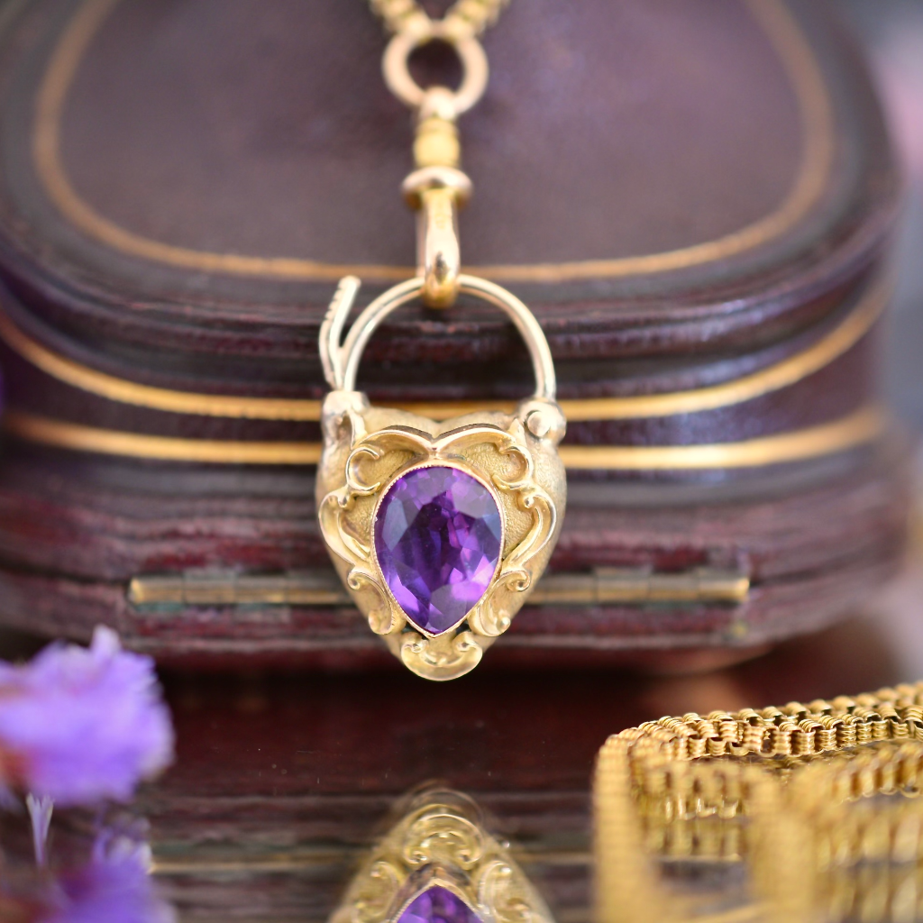 Antique Victorian 15ct Yellow Gold And Amethyst Padlock Clasp Circa 1890-1900