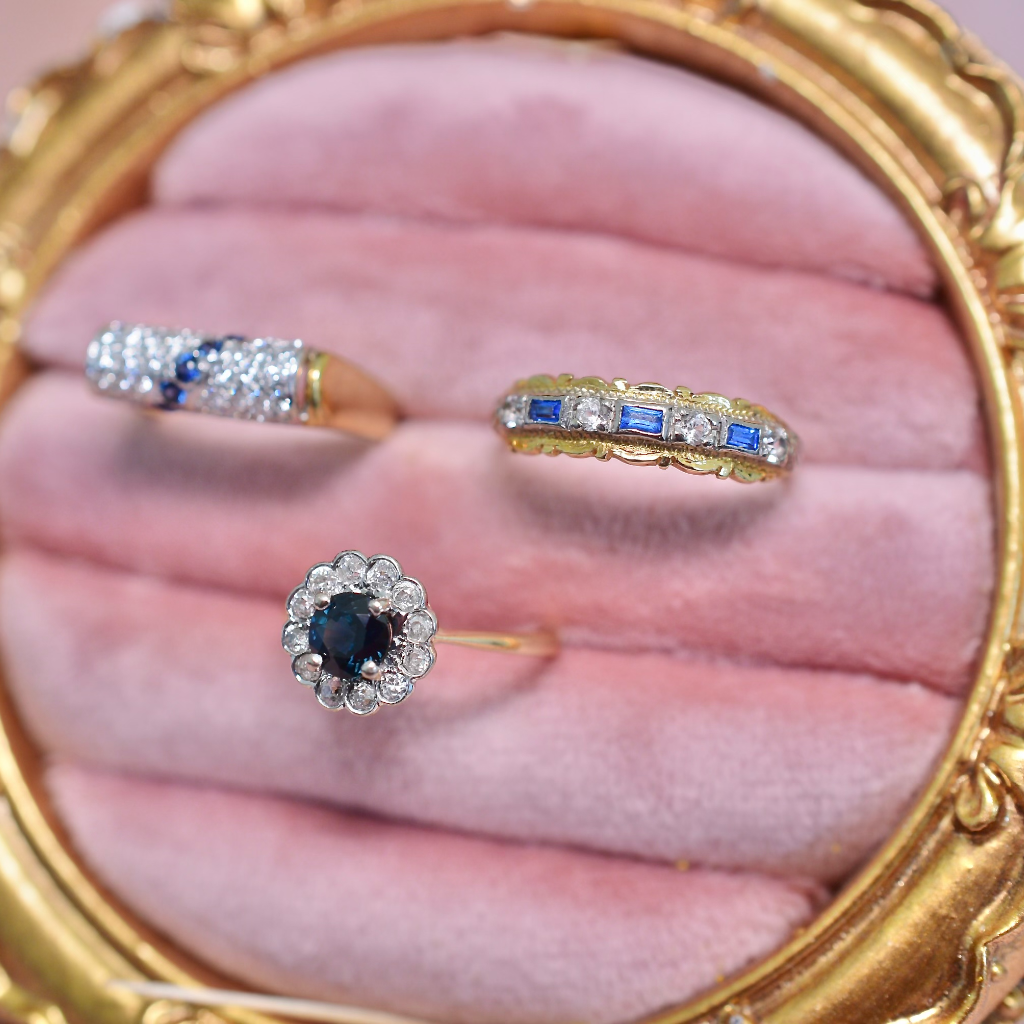 Vintage 18ct Yellow Gold Blue And White Spinel Ring Circa 1940’s