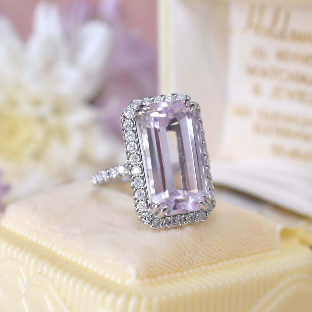 Modern 14ct White Gold Kunzite And Diamond Cocktail Ring Independent Valuation Included For $8,990 AUD