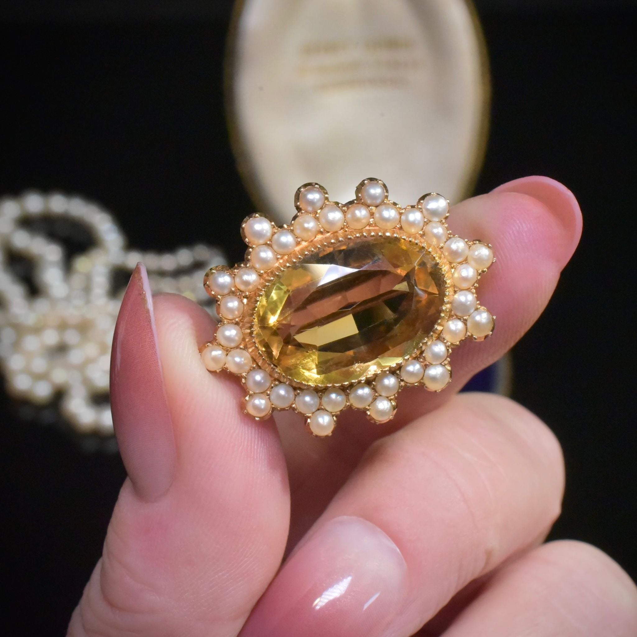 Antique Victorian 15ct Gold Citrine And Half Pearl Brooch Circa 1900
