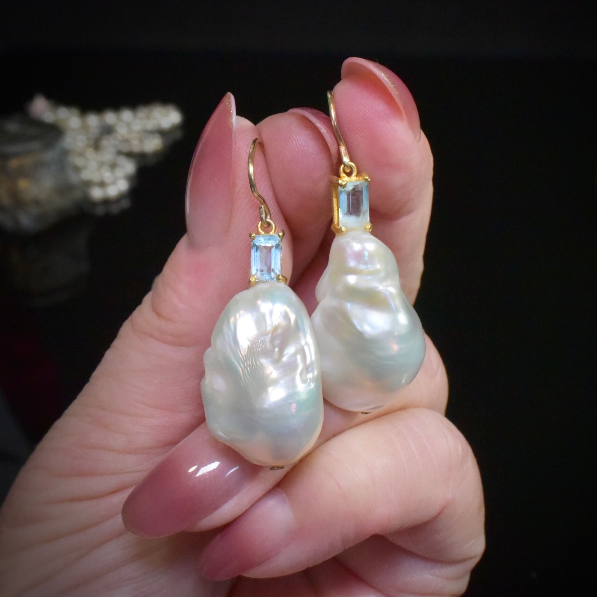 Contemporary 9ct (And Gold Plated) Topaz And Keshi Pearl Earrings