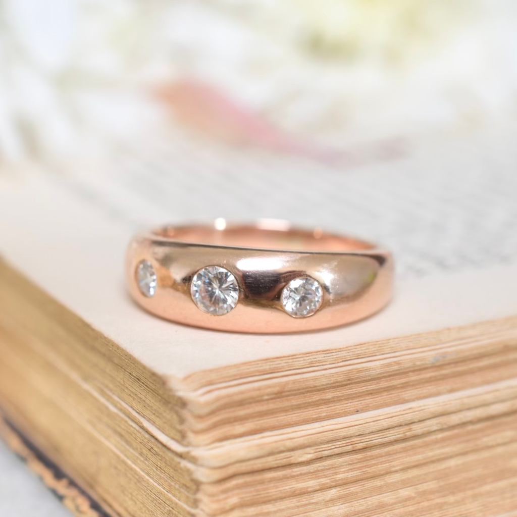 Modern 18ct Rose Gold Gypsy Style Three Diamond Ring