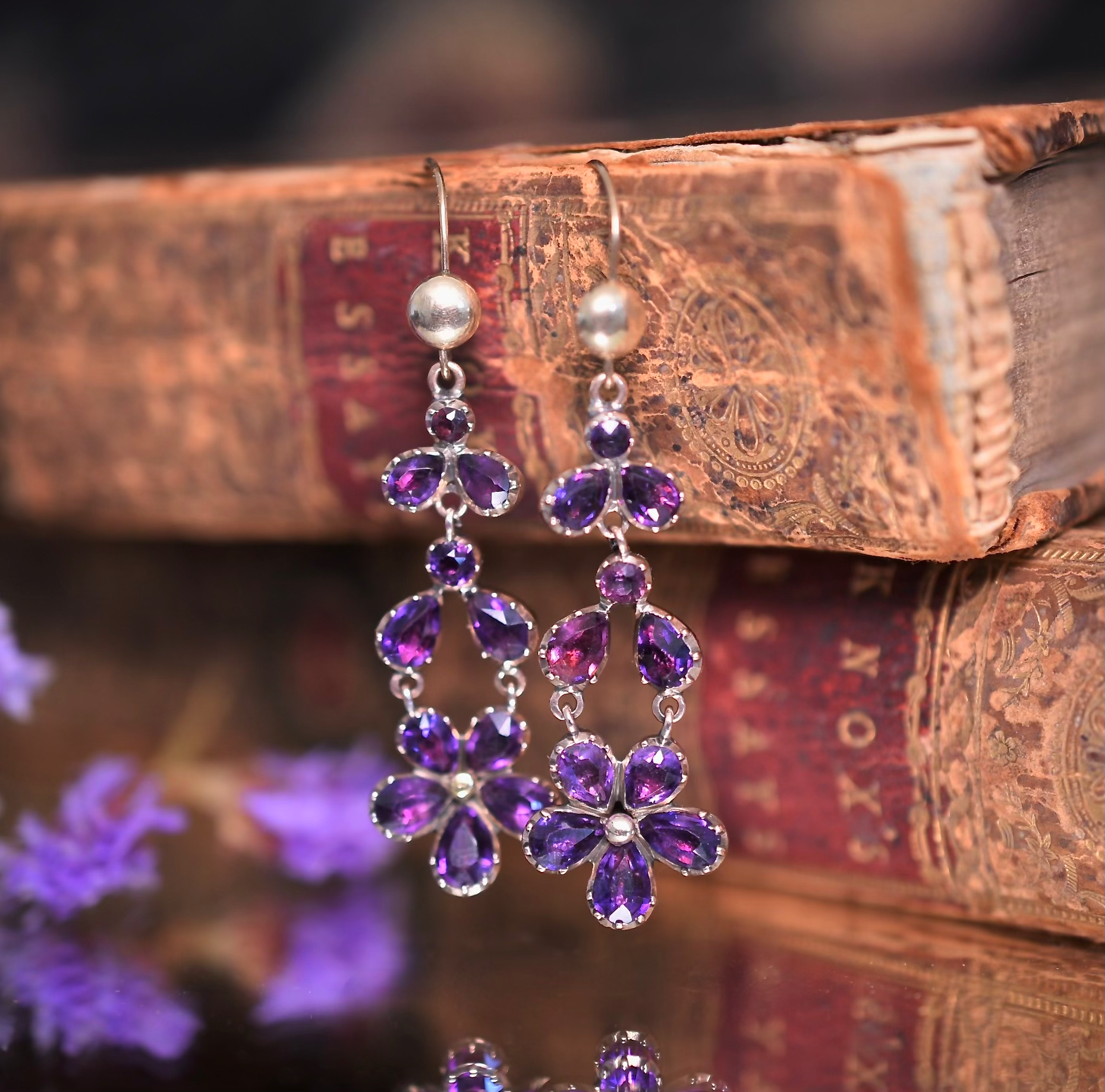 Antique Georgian/Early Victorian Amethyst ‘Pansy’ Earrings Circa 1800-1830