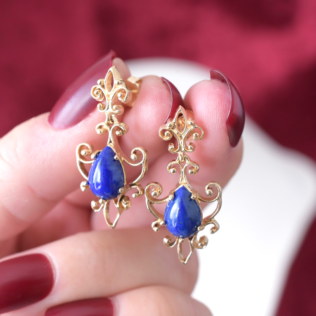 Modern 14ct Yellow Gold Lapis Lazuli Earrings Independent Retail Replacement 2021 Valuation Included For $1500 AUD