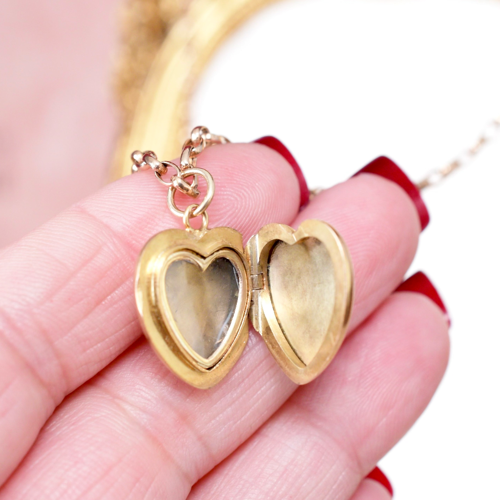 Antique 20th Century 9ct Rose Gold Puffy Heart Locket Circa 1915