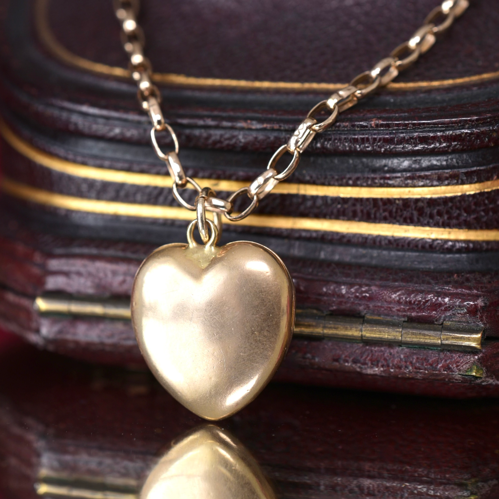 Antique 20th Century 9ct Rose Gold Puffy Heart Locket Circa 1915