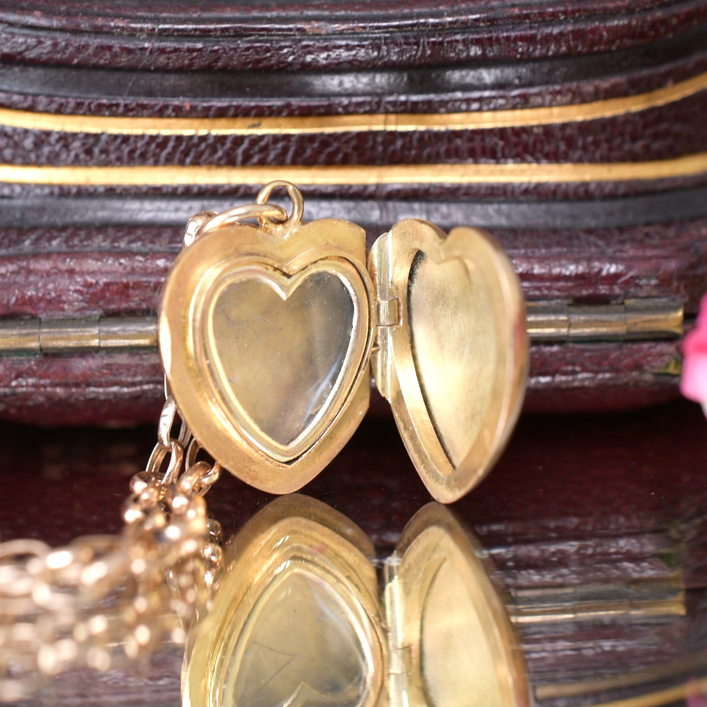 Antique 20th Century 9ct Rose Gold Puffy Heart Locket Circa 1915