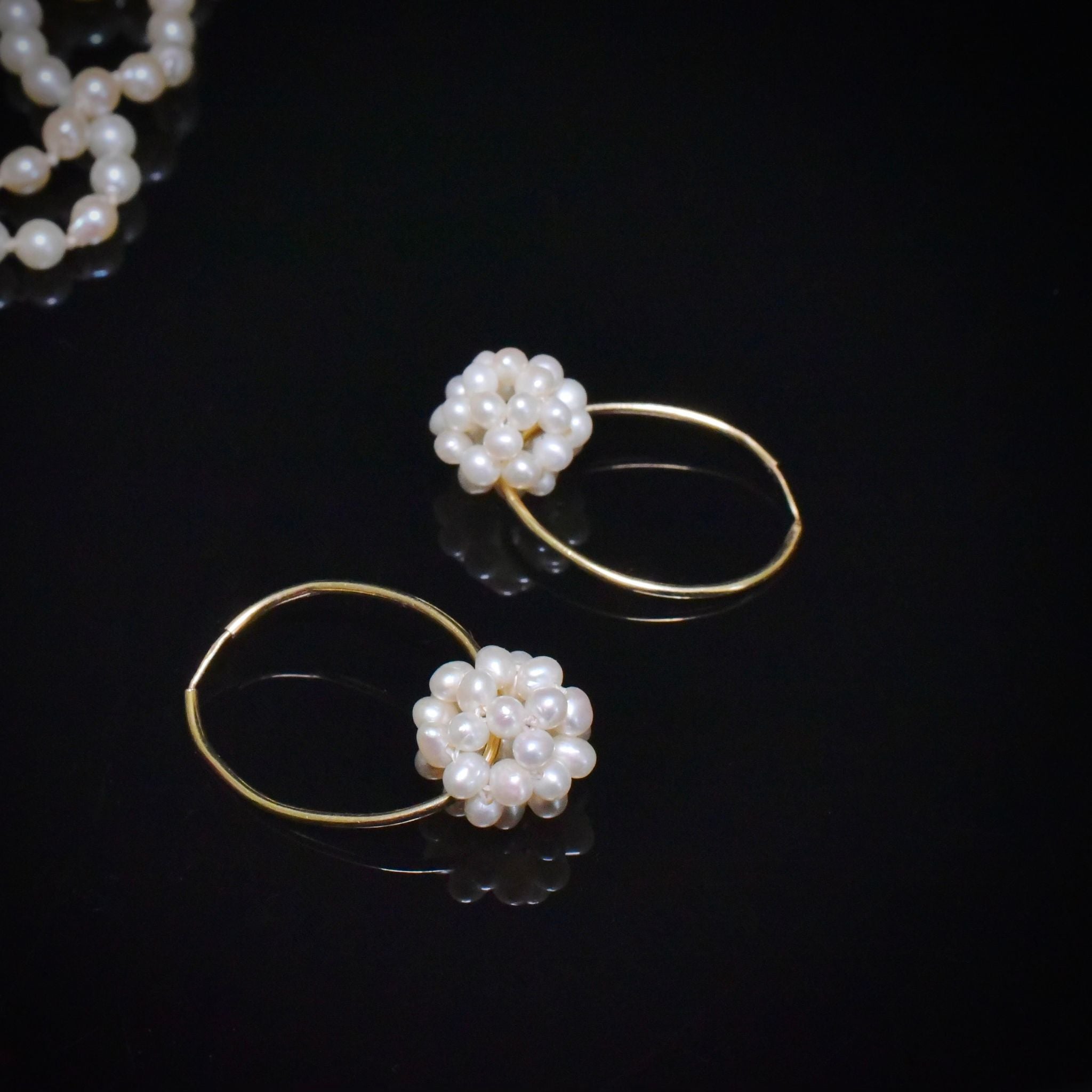 Modern 9ct Yellow Gold And Cultured Pearl Cluster Earrings