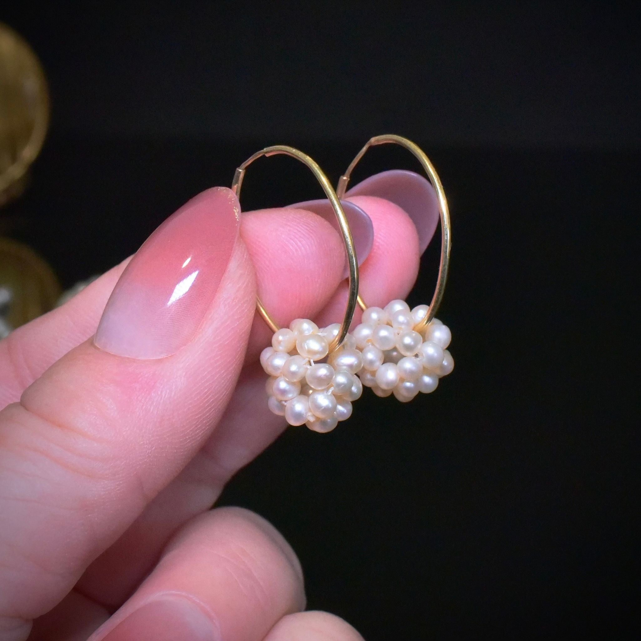 Modern 9ct Yellow Gold And Cultured Pearl Cluster Earrings
