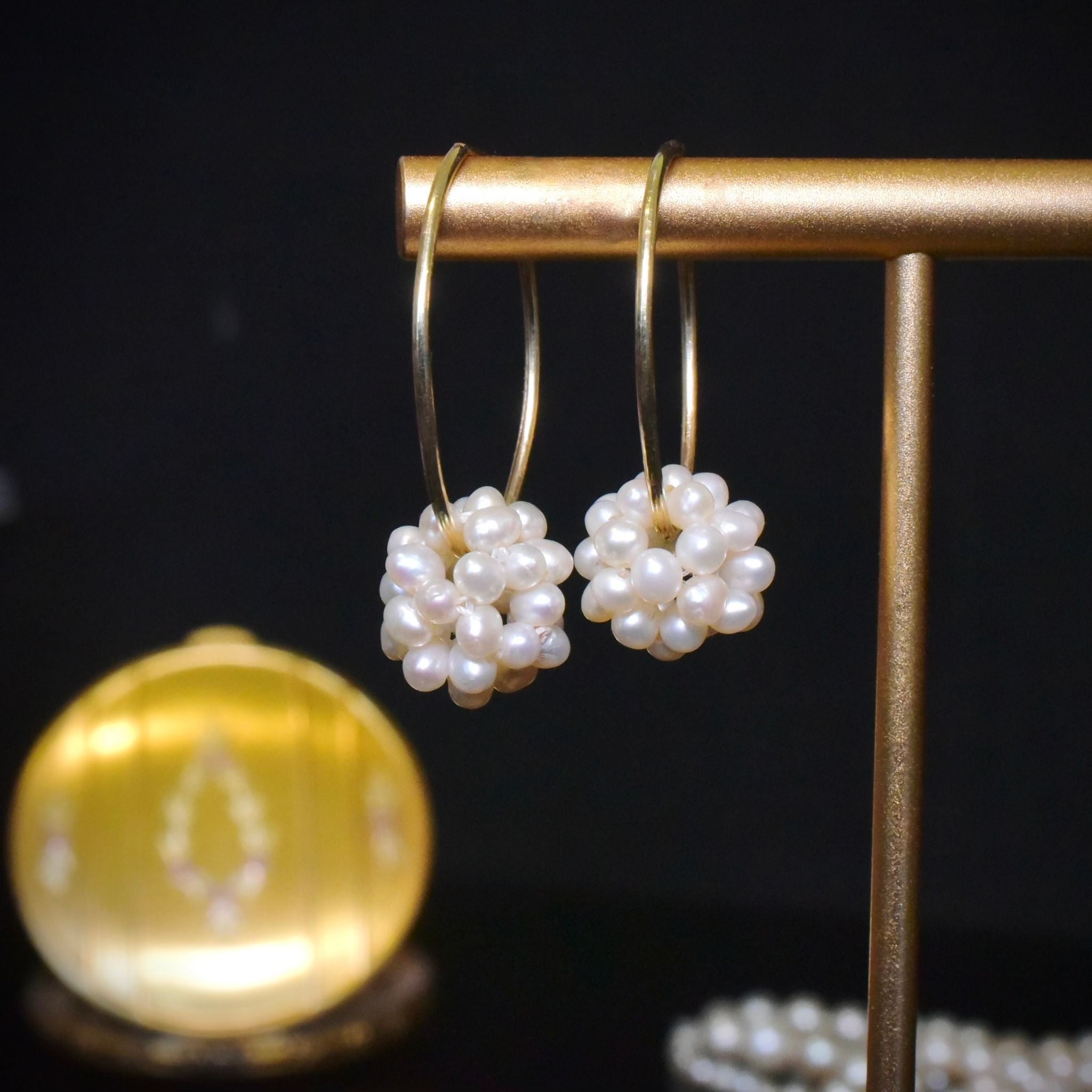 Modern 9ct Yellow Gold And Cultured Pearl Cluster Earrings