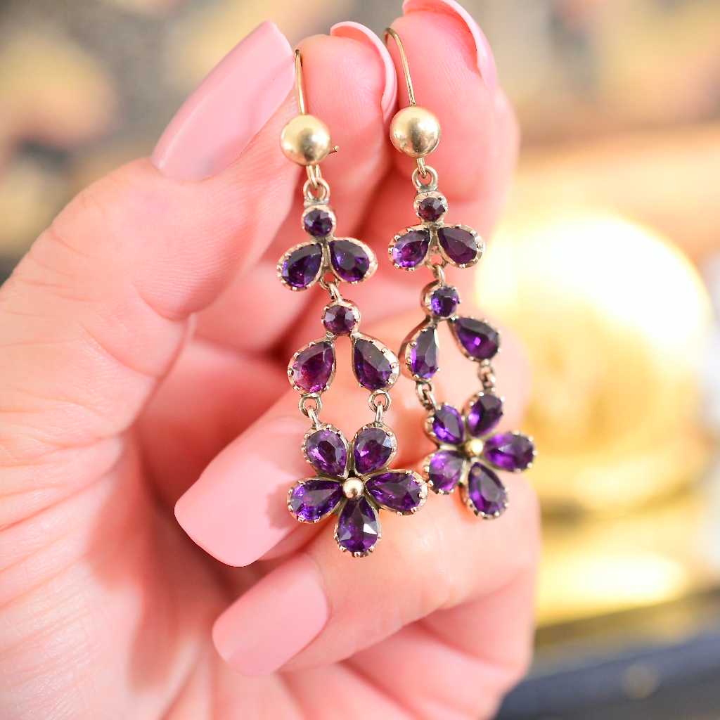 Antique Georgian/Early Victorian Amethyst ‘Pansy’ Earrings Circa 1800-1830