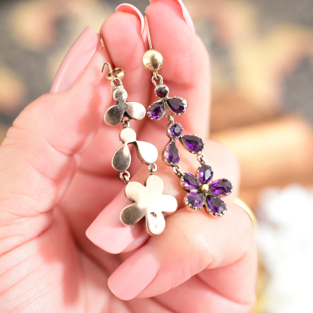 Antique Georgian/Early Victorian Amethyst ‘Pansy’ Earrings Circa 1800-1830