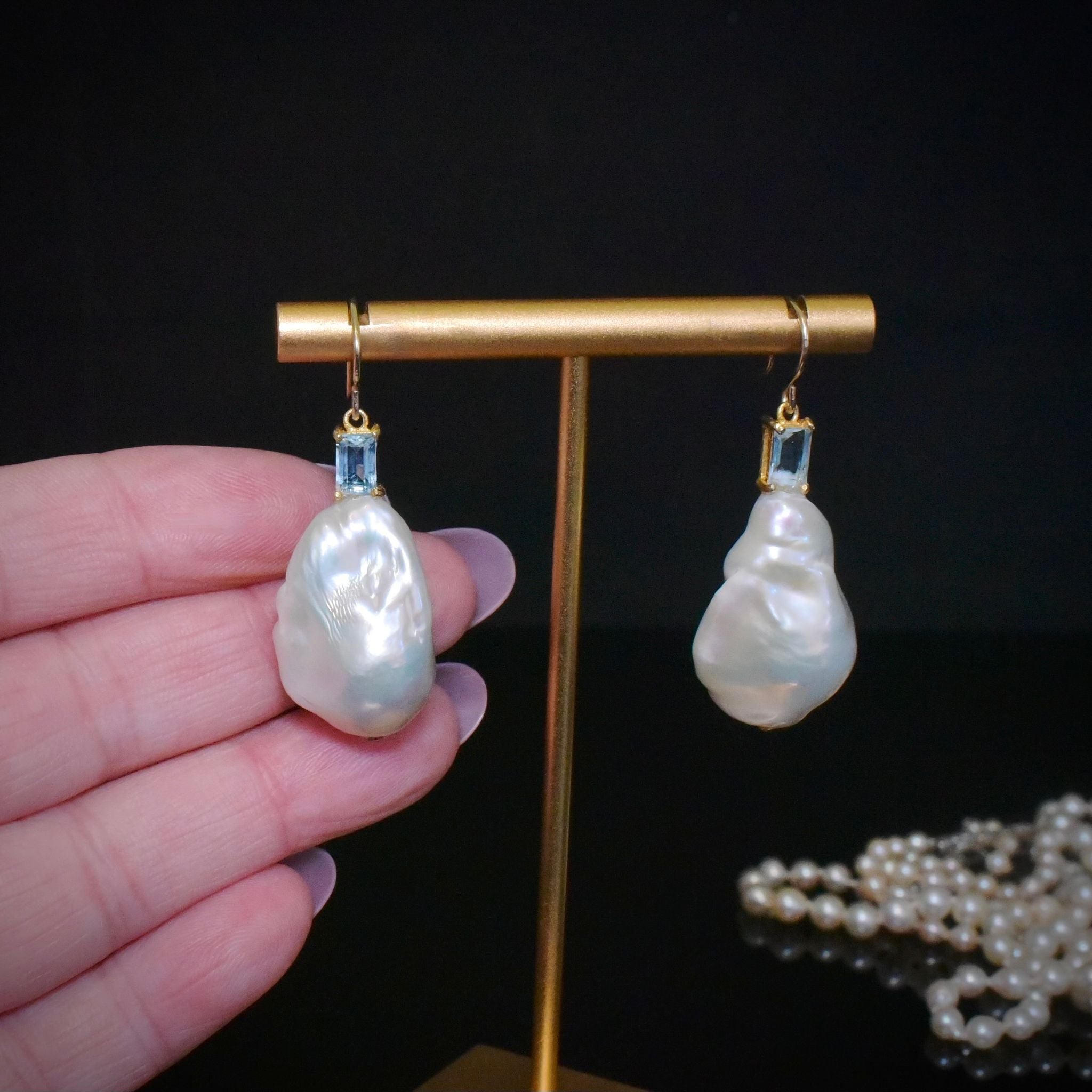 Contemporary 9ct (And Gold Plated) Topaz And Keshi Pearl Earrings