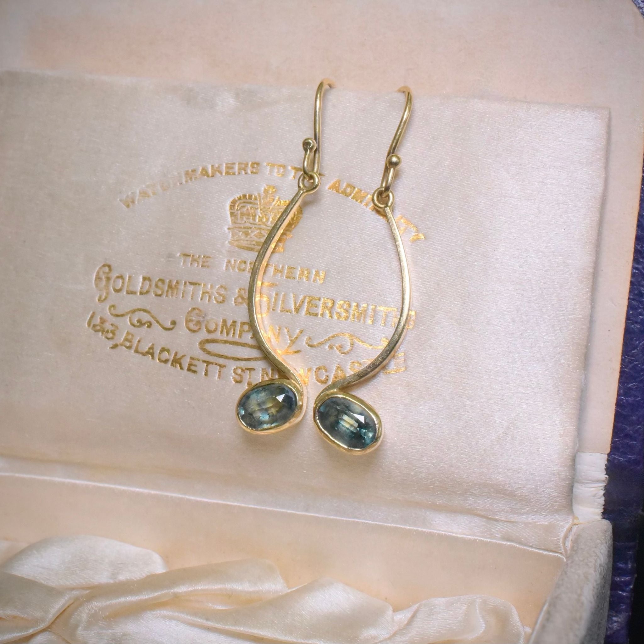 Contemporary 14ct Yellow Gold And Parti-Sapphire Earrings
