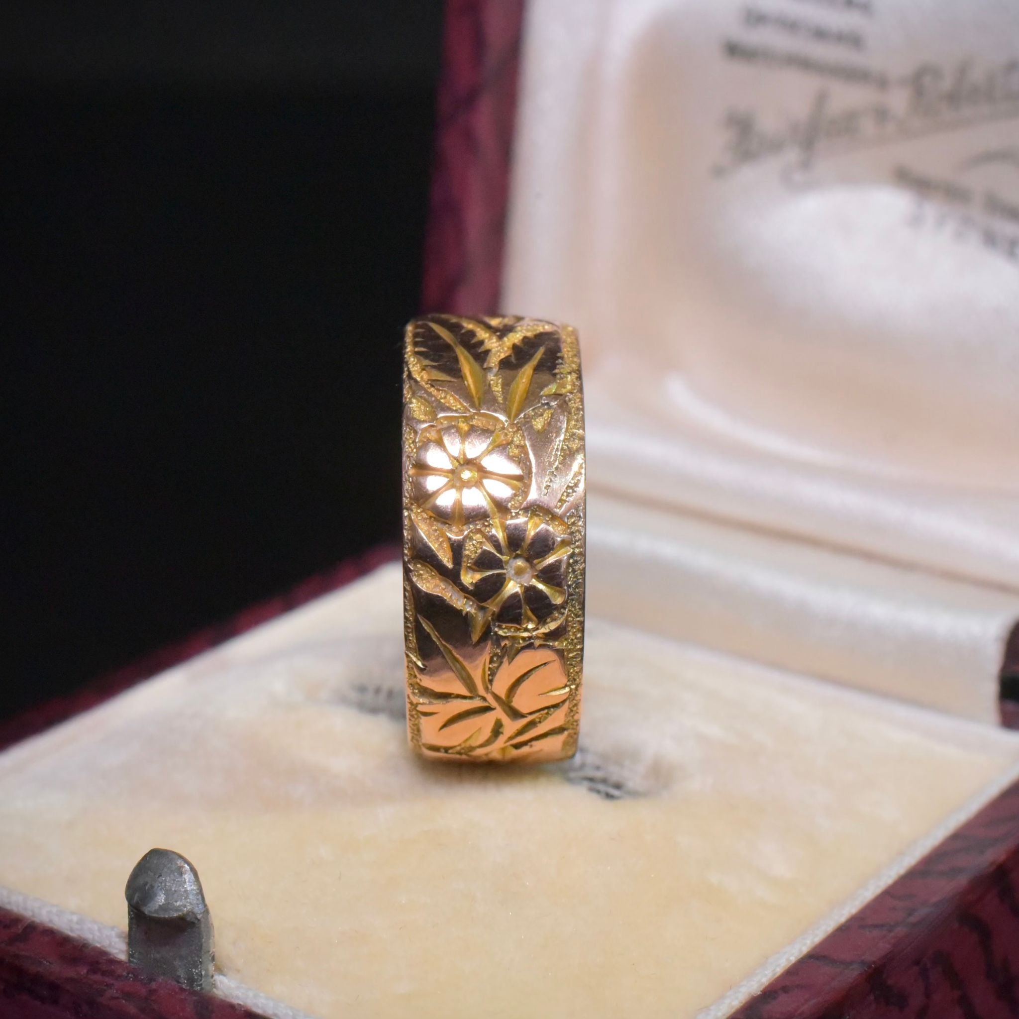 Antique Art Deco Era 9ct Rose Gold Patterned Ring - Birmingham 1916