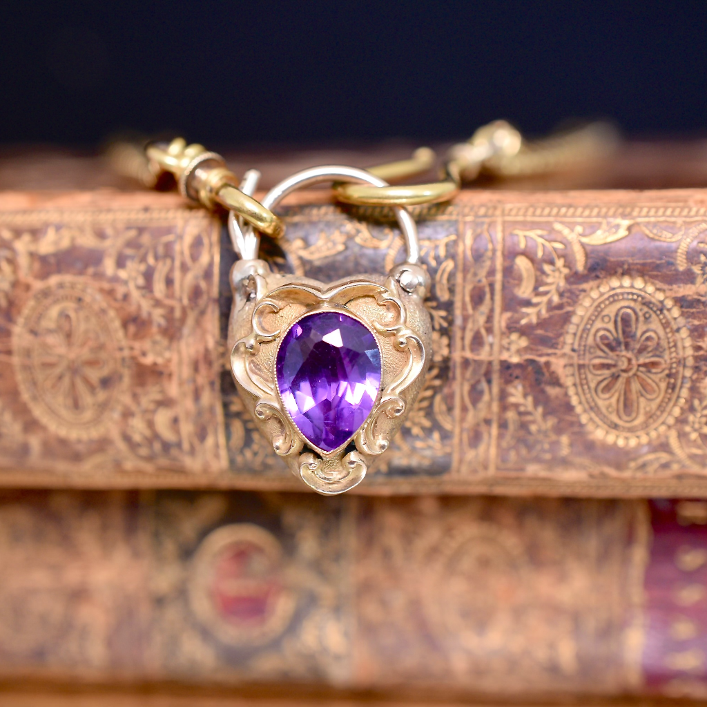 Antique Victorian 15ct Yellow Gold And Amethyst Padlock Clasp Circa 1890-1900