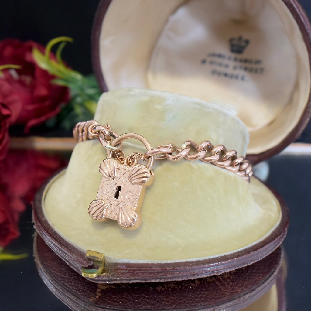 Antique Australian 9ct Rose Gold Padlock Bracelet Circa 1914
