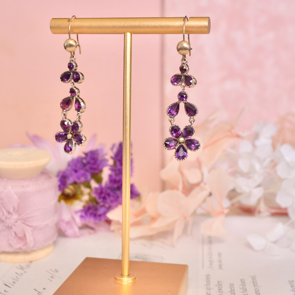 Antique Georgian/Early Victorian Amethyst ‘Pansy’ Earrings Circa 1800-1830