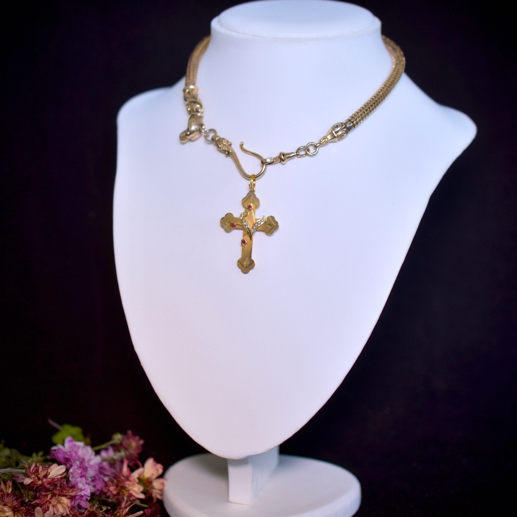 Antique Australian 15ct Gold Seed Pearl And Paste Crucifix - Robert Rollason - Circa 1910