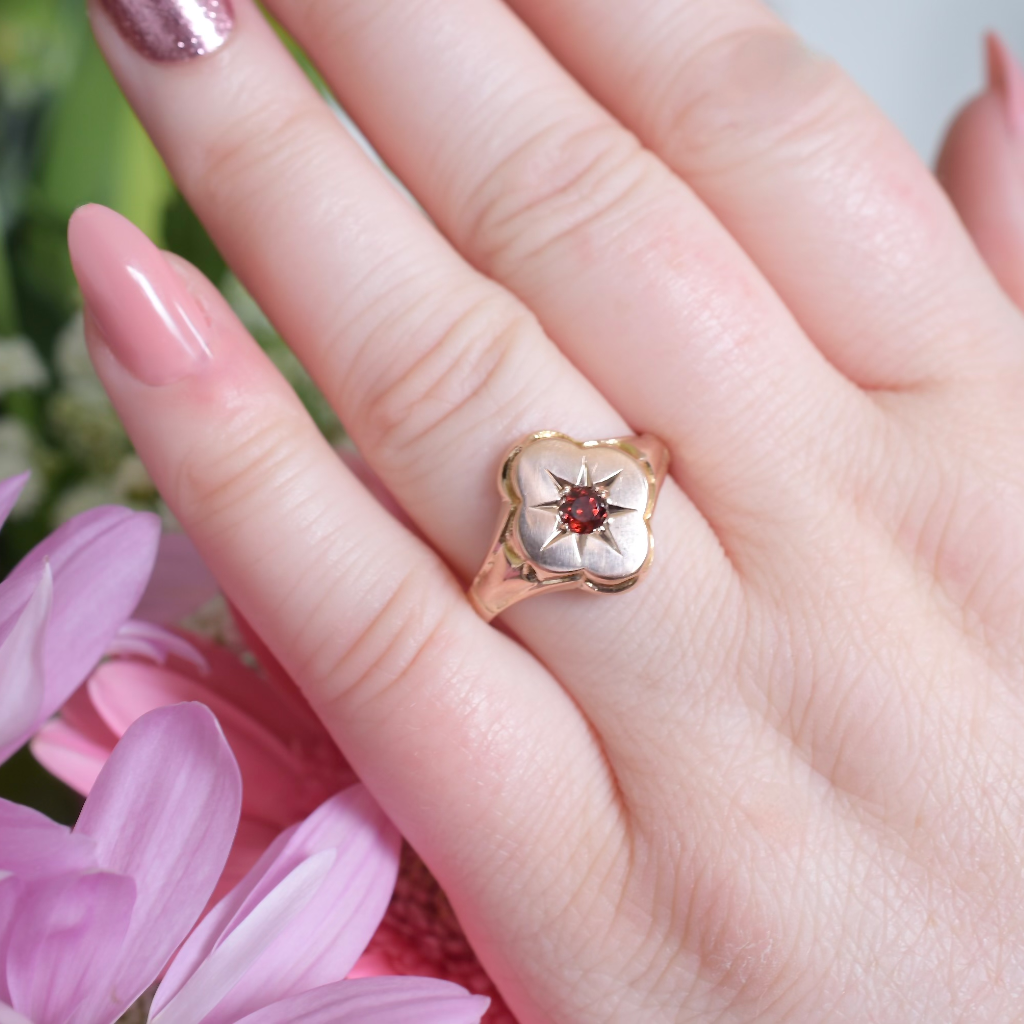 Antique Australian 9ct Rose Gold And Garnet Signet Ring Circa 1910