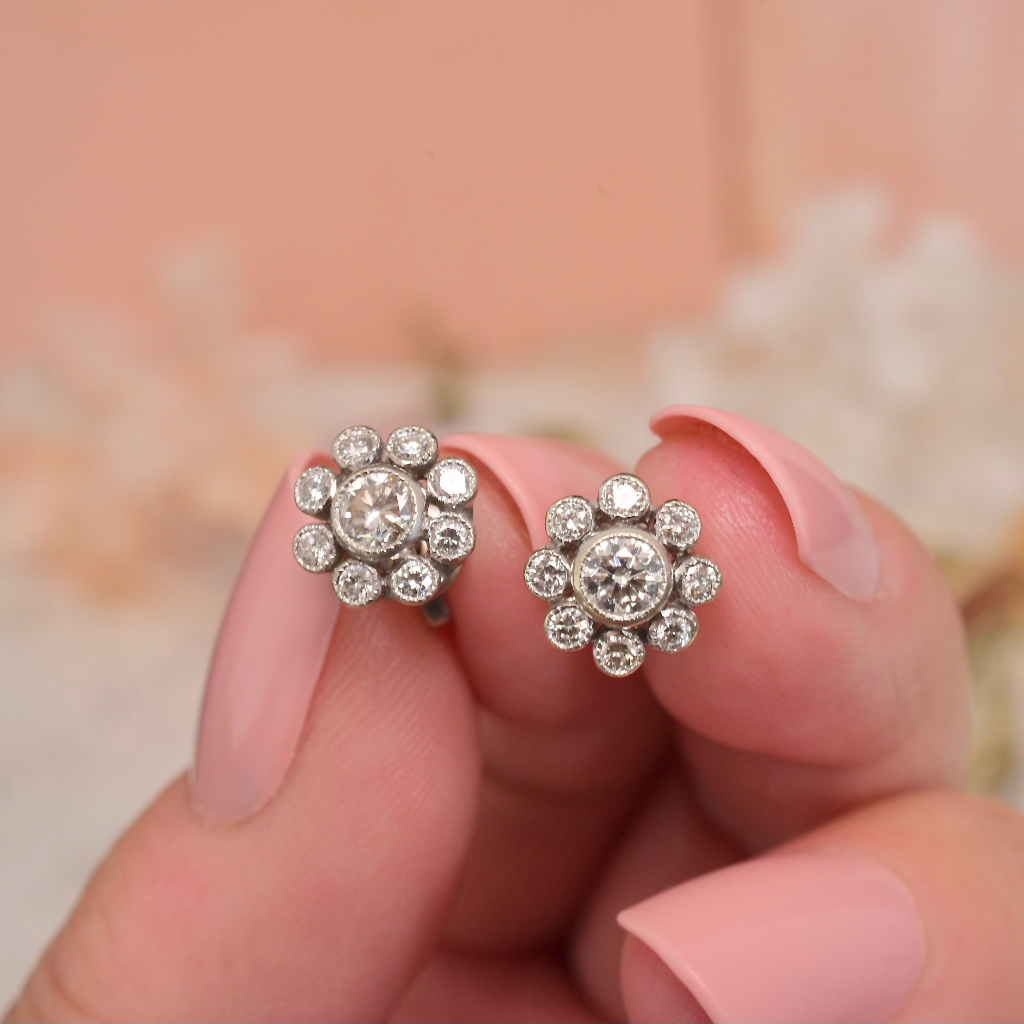 Estate 18ct White Gold Diamond Daisy Cluster Earrings 0.58ct