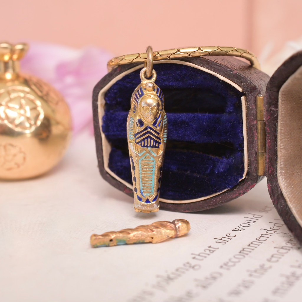 Antique Art Deco Egyptian Revival Sarcophagus And Mummy Pendant Circa 1920-30s