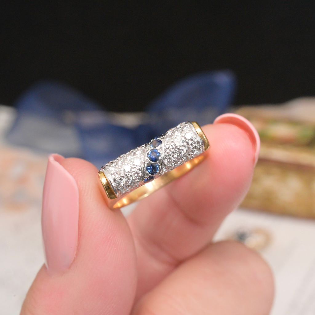 Modern 18ct Yellow Gold Diamond And Sapphire Ring