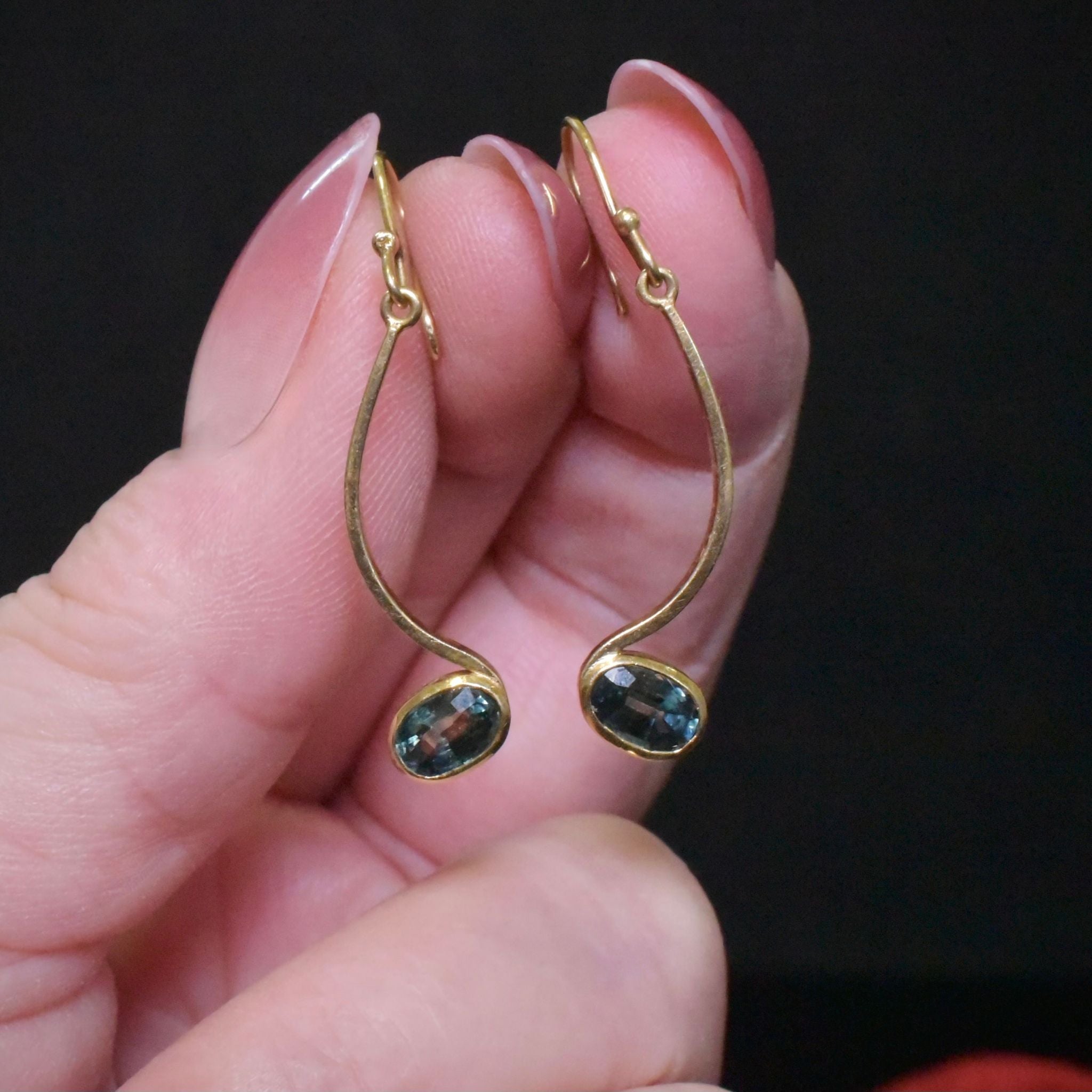 Contemporary 14ct Yellow Gold And Parti-Sapphire Earrings