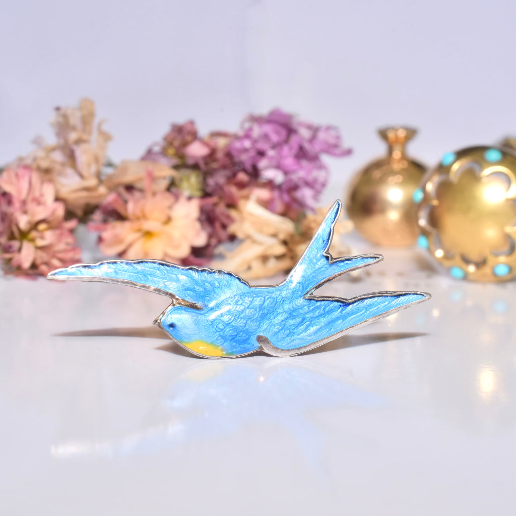 Vintage Australian Silver And Enamel ‘Blue Bird Of Happiness’ Brooch Circa 1950-70’s