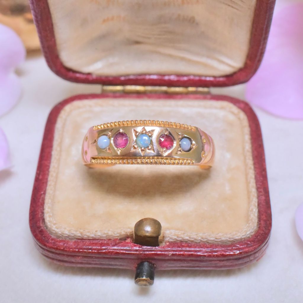 Antique Victorian 15ct Rose Gold Opal And Garnet Doublet Ring - 1900