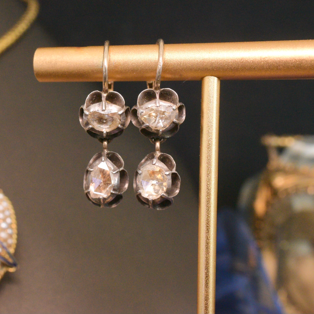 Antique Georgian 12ct Gold And Silver Diamond Earrings Circa 1800-1830