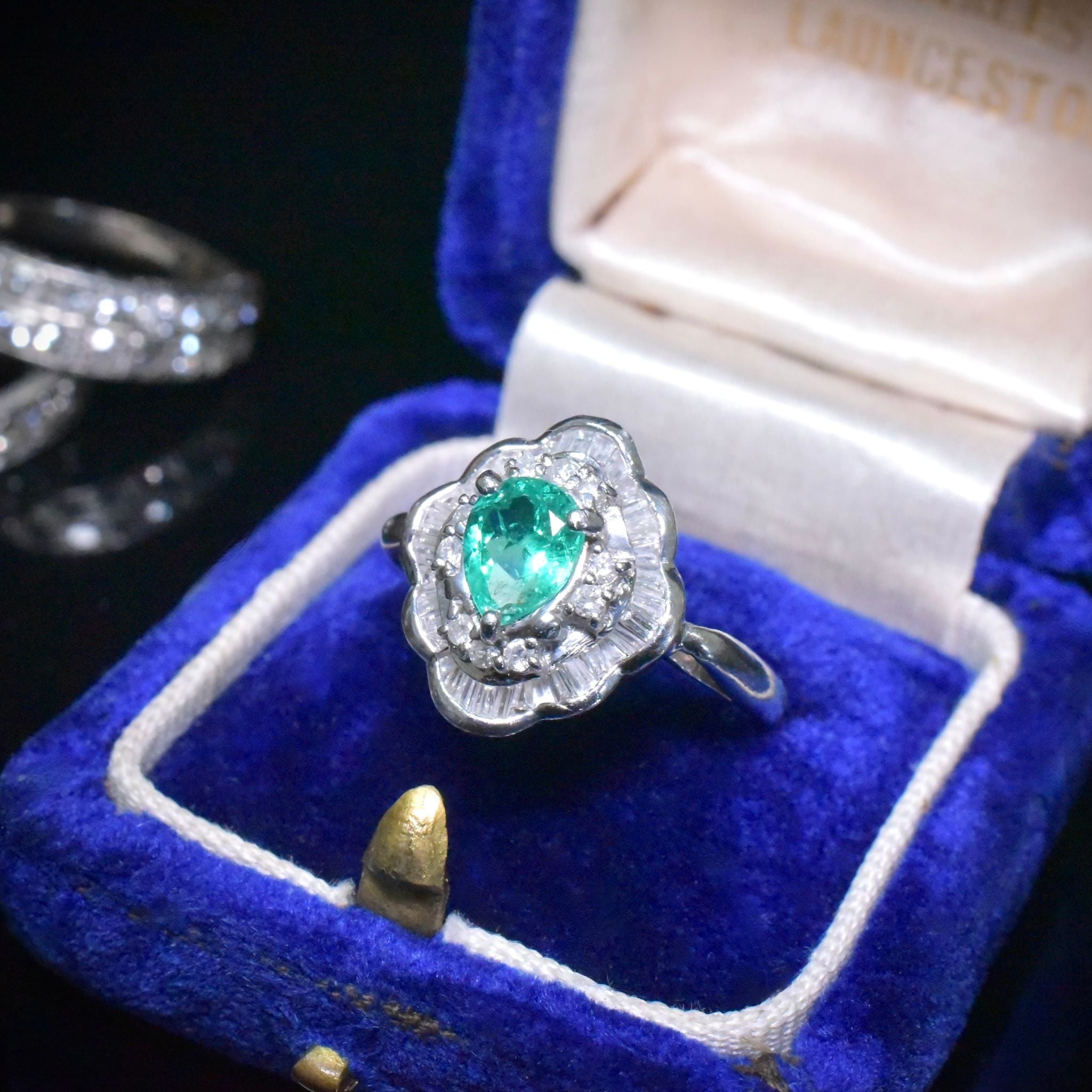 Contemporary Solid Platinum Emerald And Diamond ‘Ballerina’ Ring