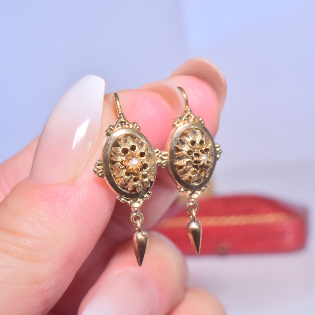 Antique Victorian 14ct Yellow Gold ‘Back To Front’ Closure Earrings Circa 1880-1900