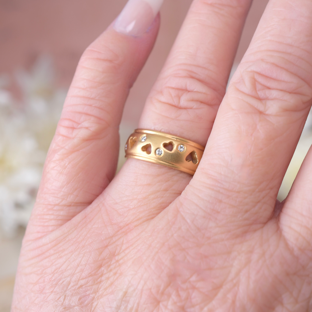 Contemporary 18ct Brushed Yellow Gold Diamond ‘Heart’ Ring