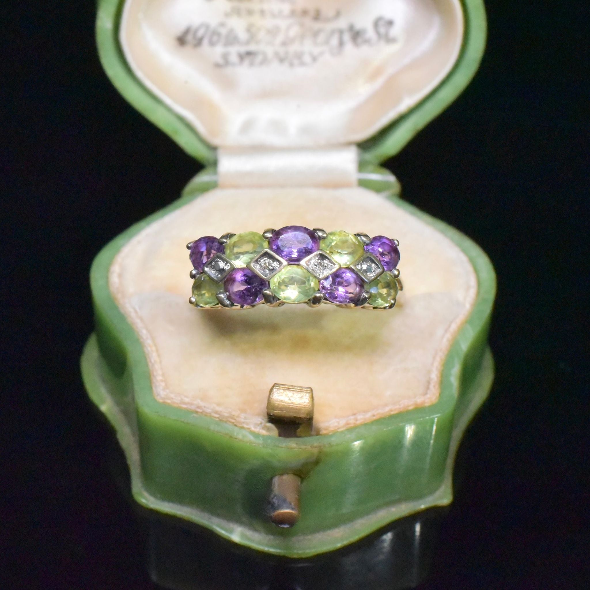 Vintage 9ct Yellow Gold Amethyst And Peridot Ring