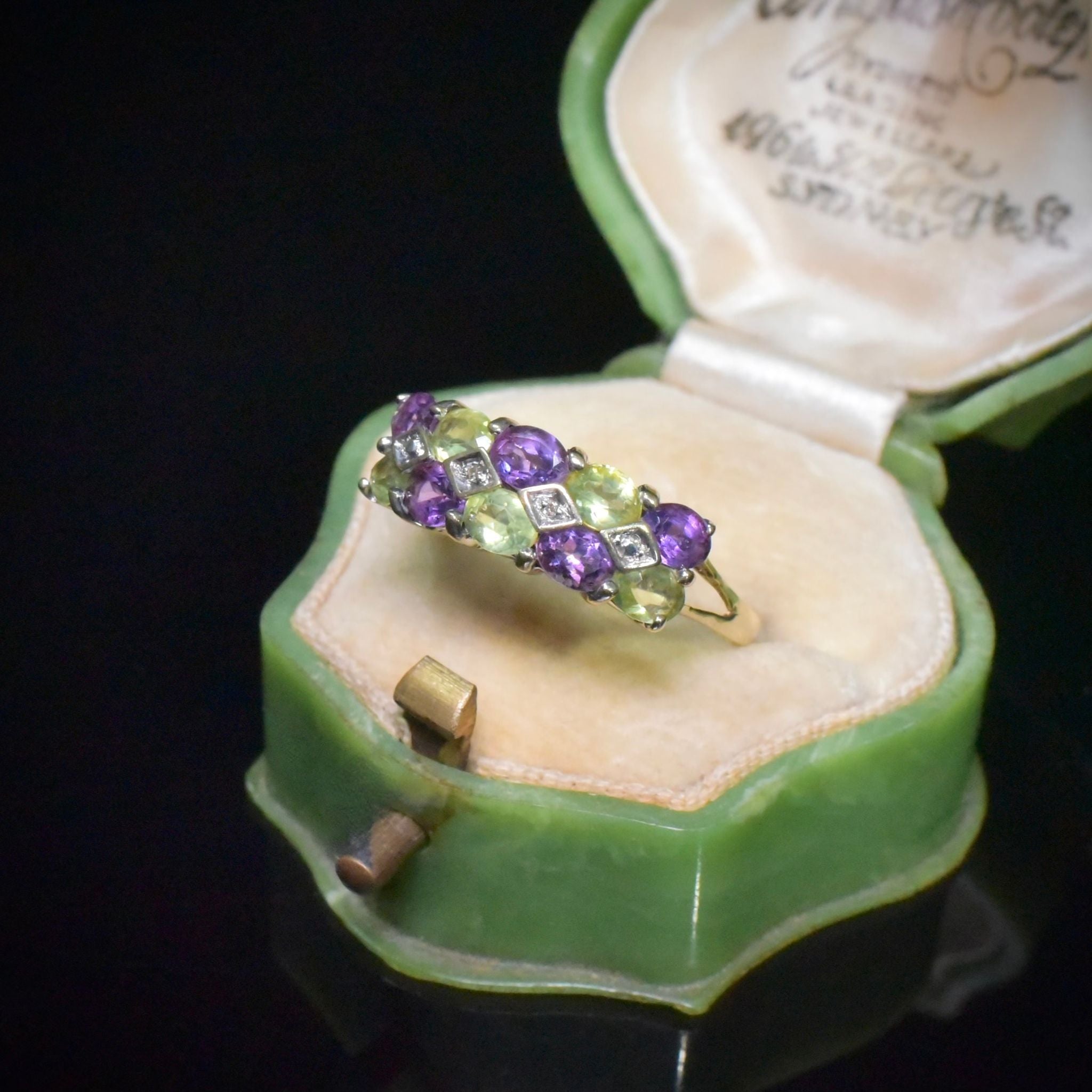 Vintage 9ct Yellow Gold Amethyst And Peridot Ring