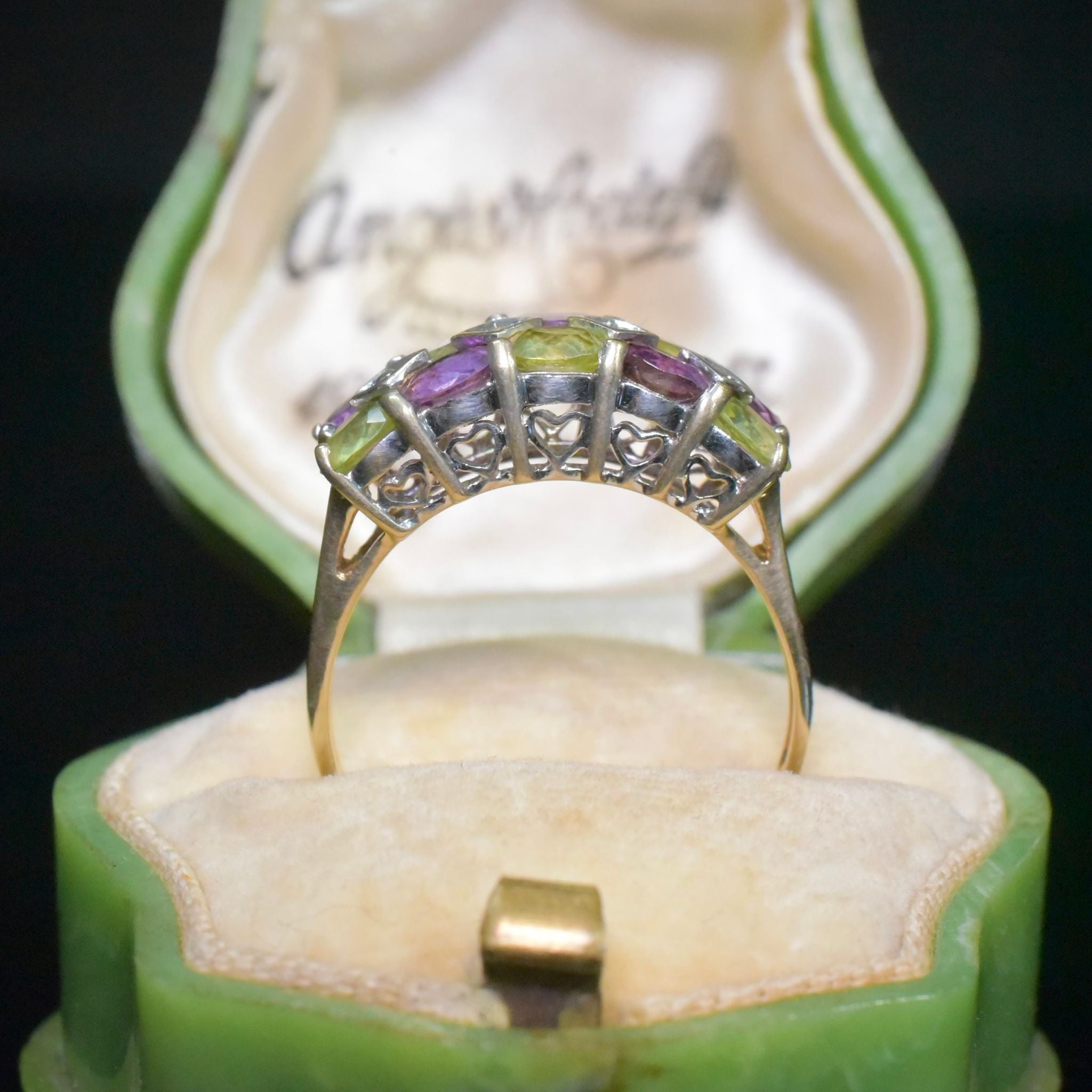Vintage 9ct Yellow Gold Amethyst And Peridot Ring