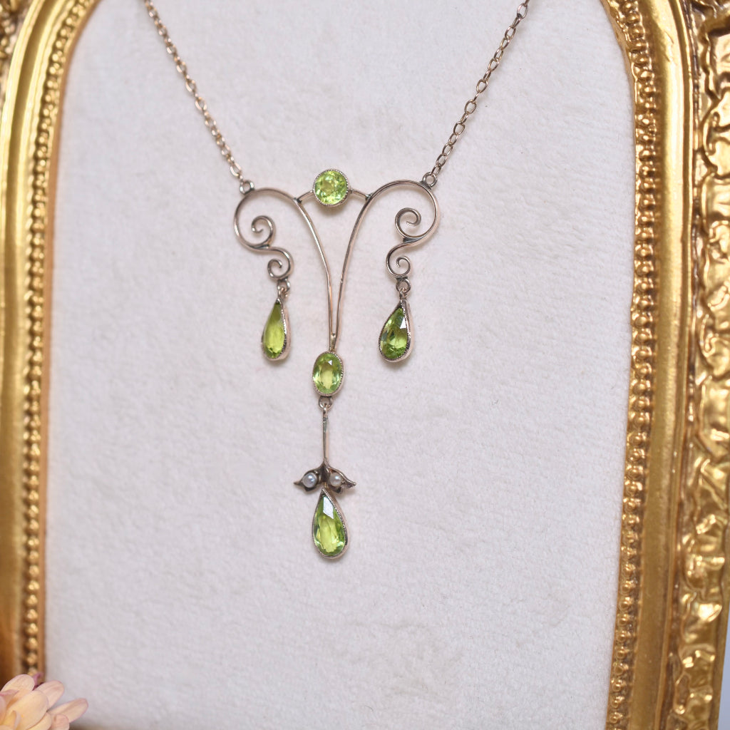 Antique Edwardian 9ct Rose Gold And Peridot Necklace Circa 1910’s