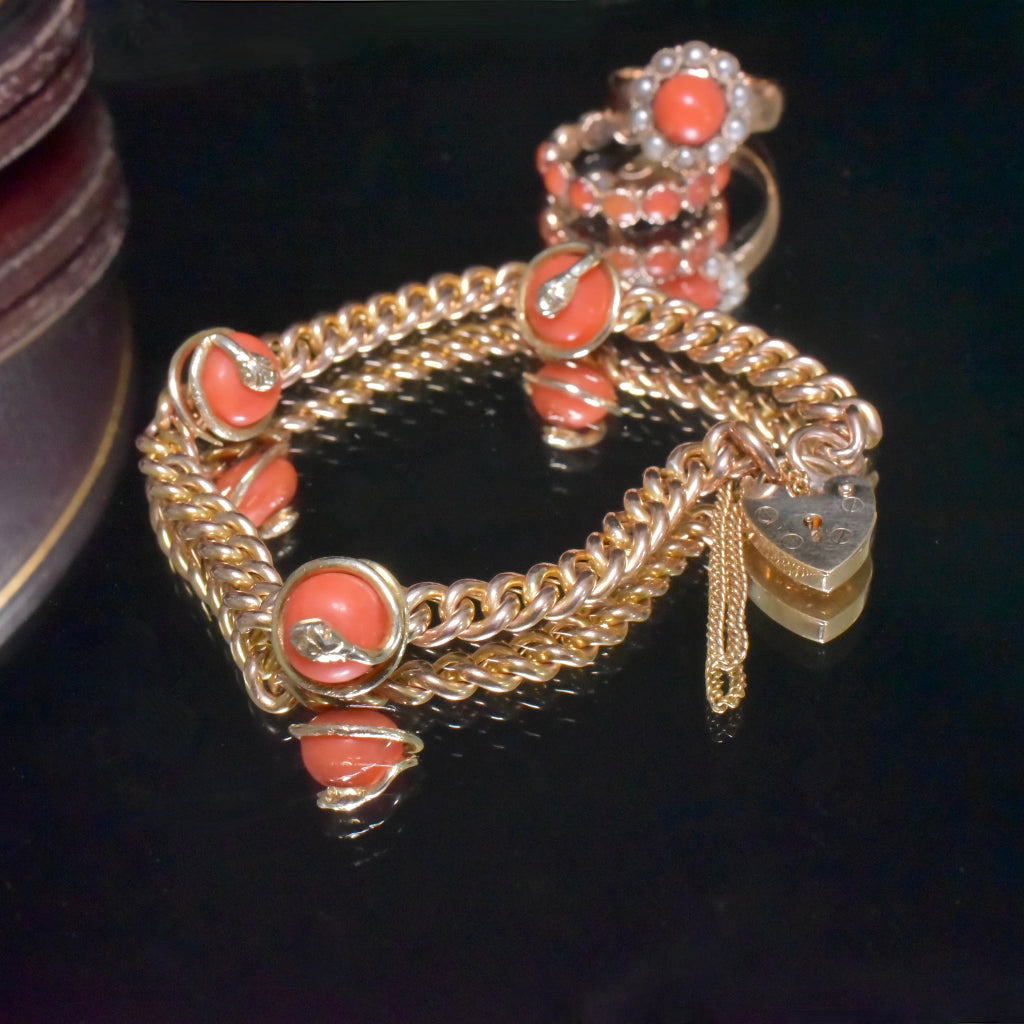 Antique 9ct Rose Gold Coral ‘Snake’ Bracelet circa 1900-1915