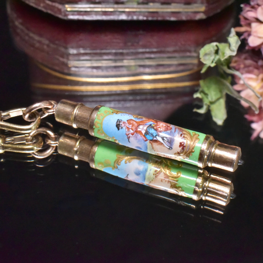 Antique Victorian Hand Painted Enamel Telescoping Pencil Circa 1880-1900