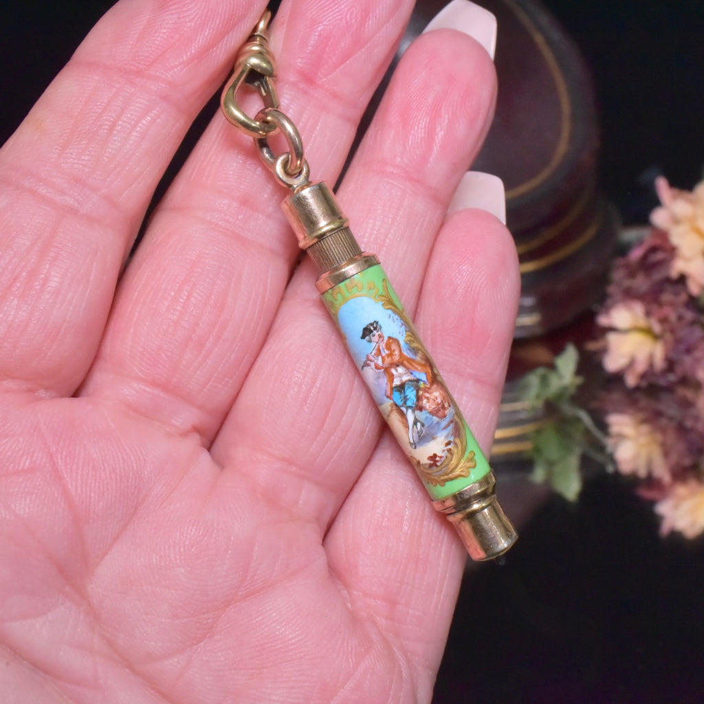 Antique Victorian Hand PaInted Enamel Telescoping Pencil Circa 1880-1900