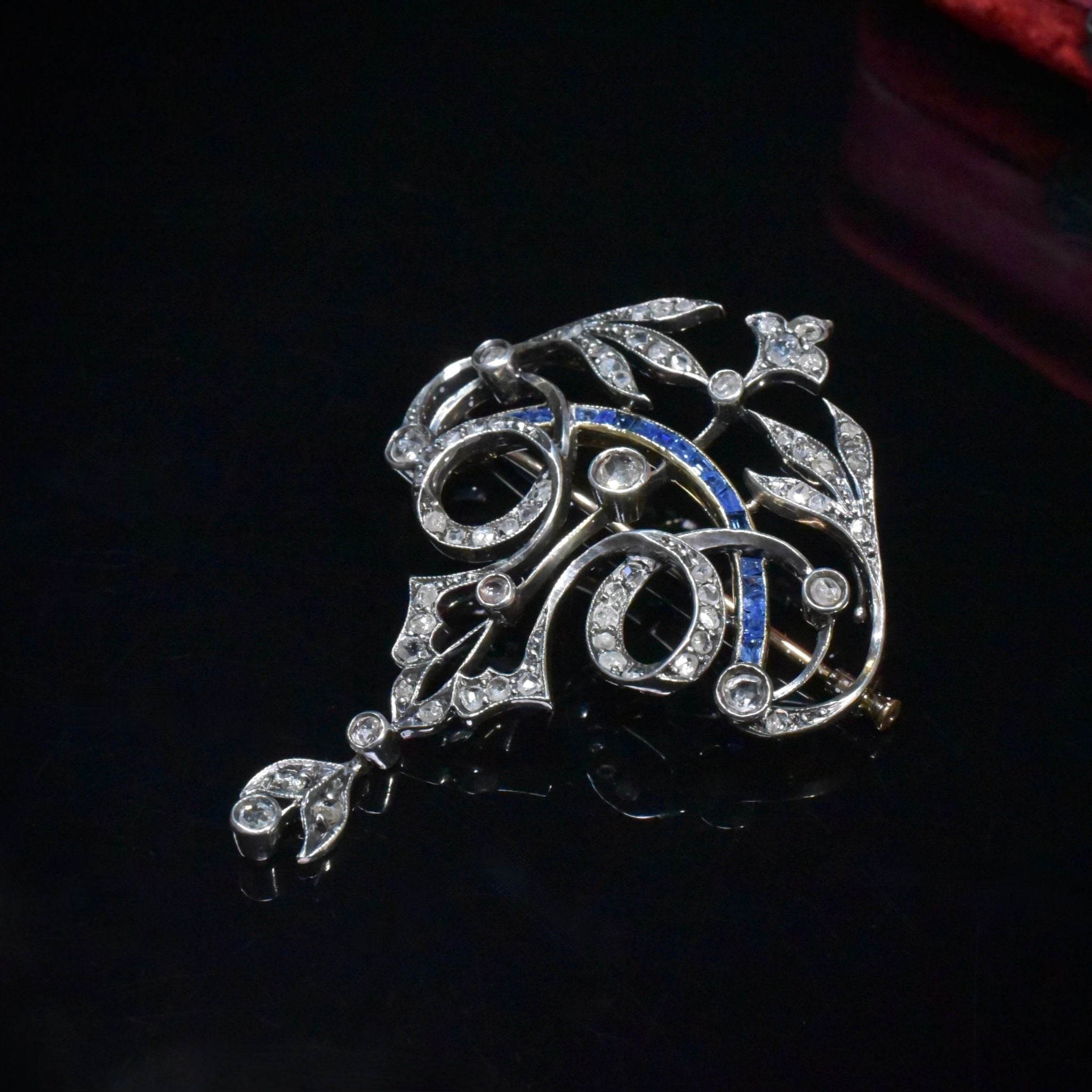 Superb Antique Victorian 15ct Yellow Gold And Silver Diamond And Sapphire Pendant/Brooch Circa 1890