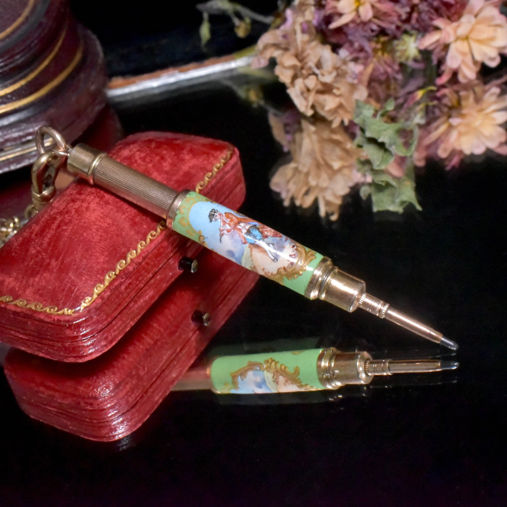 Antique Victorian Hand Painted Enamel Telescoping Pencil Circa 1880-1900