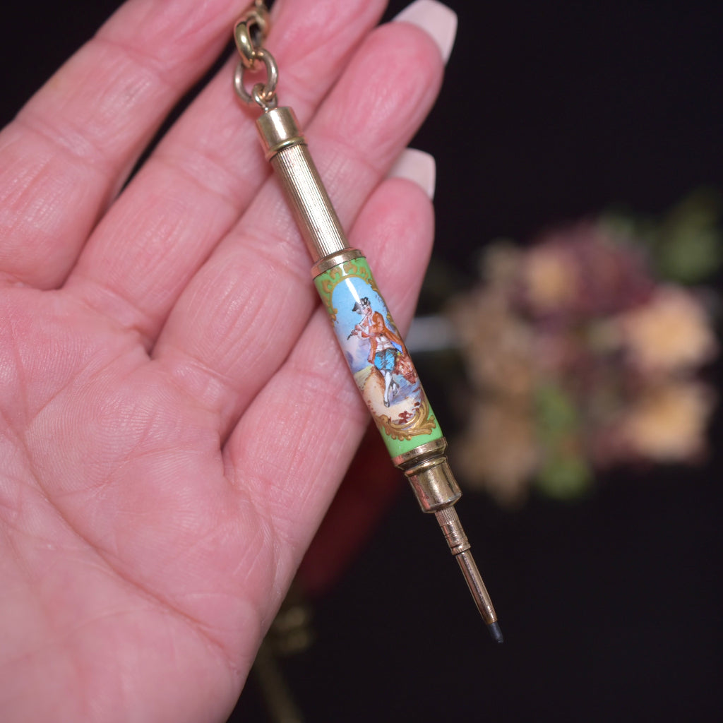 Antique Victorian Hand Painted Enamel Telescoping Pencil Circa 1880-1900