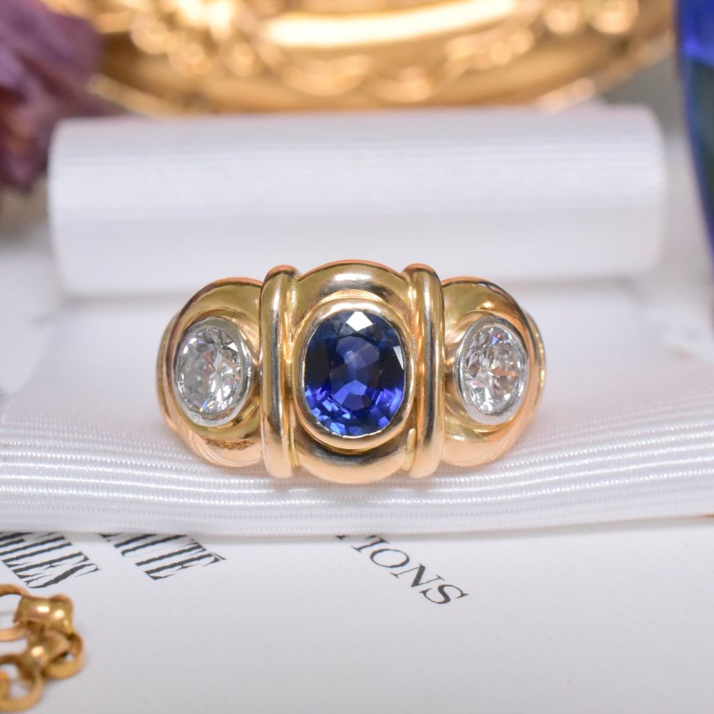 Superb Modern 18ct Yellow Gold Sapphire And Diamond Ring Independent Retail Replacement Valuation Included For $9,425.00 AUD