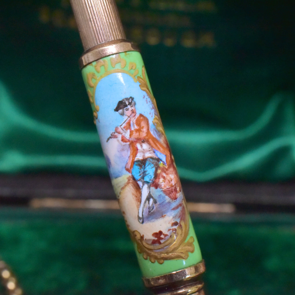 Antique Victorian Hand Painted Enamel Telescoping Pencil Circa 1880-1900