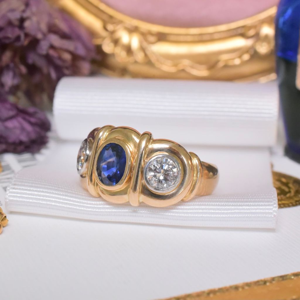 Superb Modern 18ct Yellow Gold Sapphire And Diamond Ring Independent Retail Replacement Valuation Included For $9,425.00 AUD