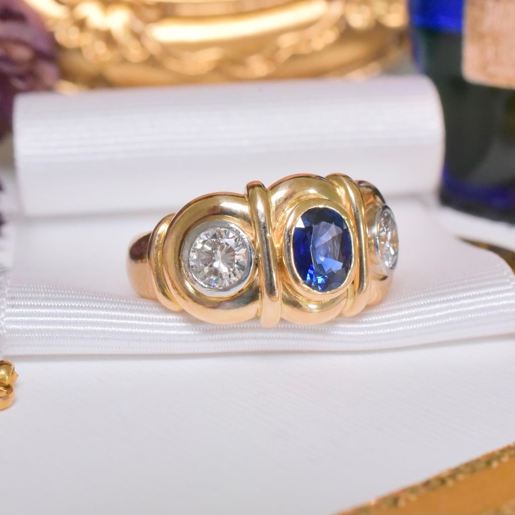 Superb Modern 18ct Yellow Gold Sapphire And Diamond Ring Independent Retail Replacement Valuation Included For $9,425.00 AUD